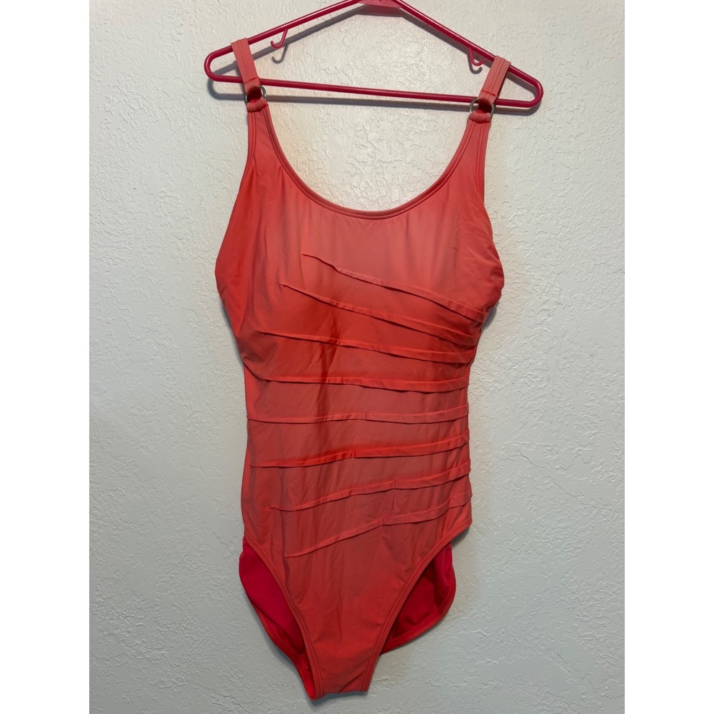 Calvin Klein Womens Coral Pink Pleated One Piece Swimsuit CG6MS064 14